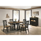 Intercon Harper Round Dining Table with Trestle-Styled Base, Brushed Brown & Pecan
