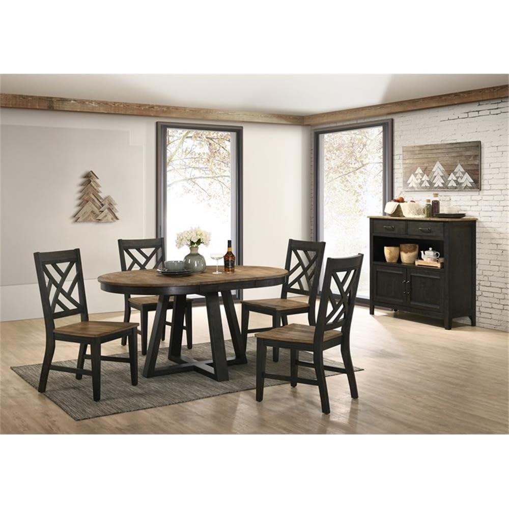 Intercon Harper Round Dining Table with Trestle-Styled Base, Brushed Brown & Pecan