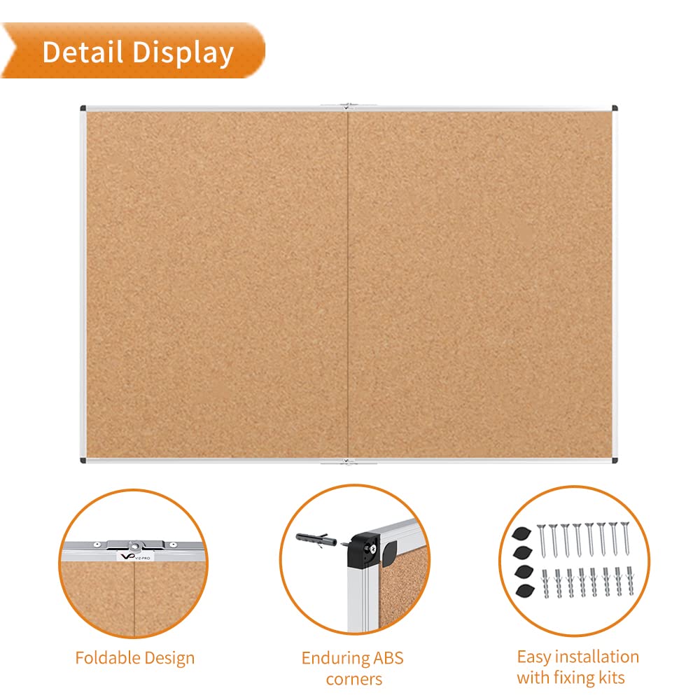 Viz-Pro Large Cork Bulletin Board/Foldable Noticeboard, 48 X 48 Inches, Silver Aluminium Frame