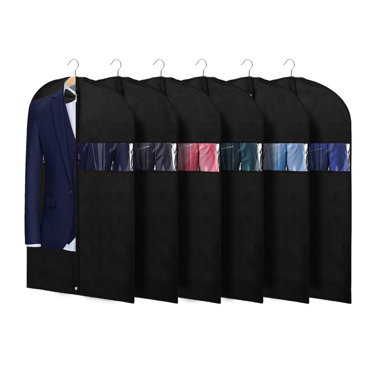 KEEGH Suit Bags Garment Bags for Storage 40 Inch (Set of 6) Keep Dress Shirts Coats Clean with Zipper and Transparent Window, Bl