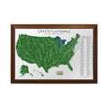 Push Pin Travel Maps Customizable Wall Art - Top Golf Courses USA Map - Brown Frame - Personalized Framed Pin Map, Includes 150 