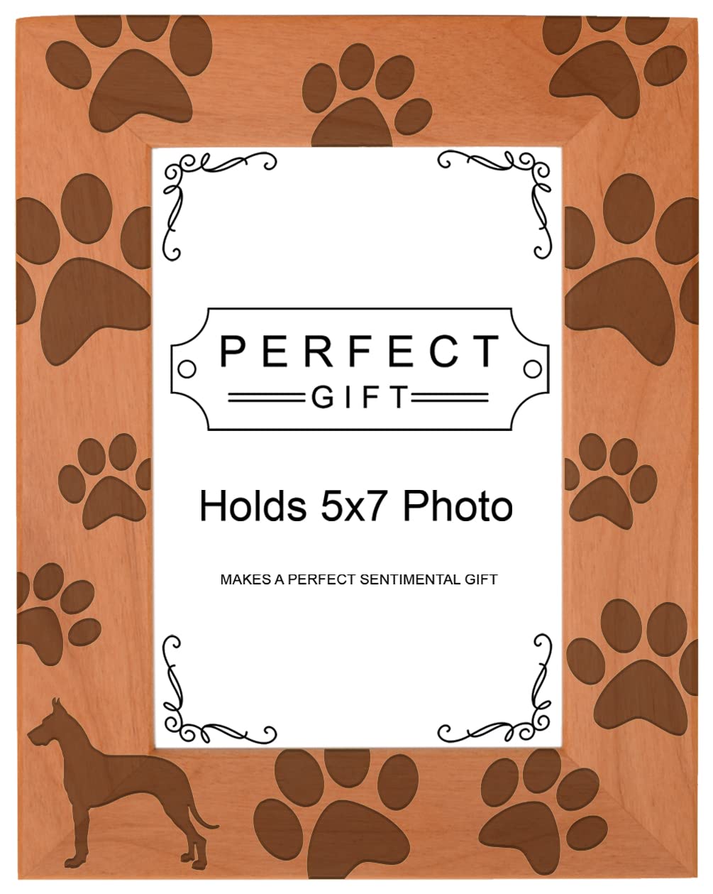 Gifts For All By Rachel Olevia Dog Lover Gift Great Dane Paw Prints Natural Wood Engraved 5x7 Portrait Picture Frame Wood