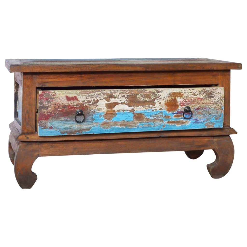 vidaXL Coffee Table - Reclaimed Teak Wood - Rustic Vintage Design - with Organizational Drawer and Retro Handle - Dimensions: 31.5x19.7x15.7 - Multicolor Spots Pattern and Unique Claw-Legs Design