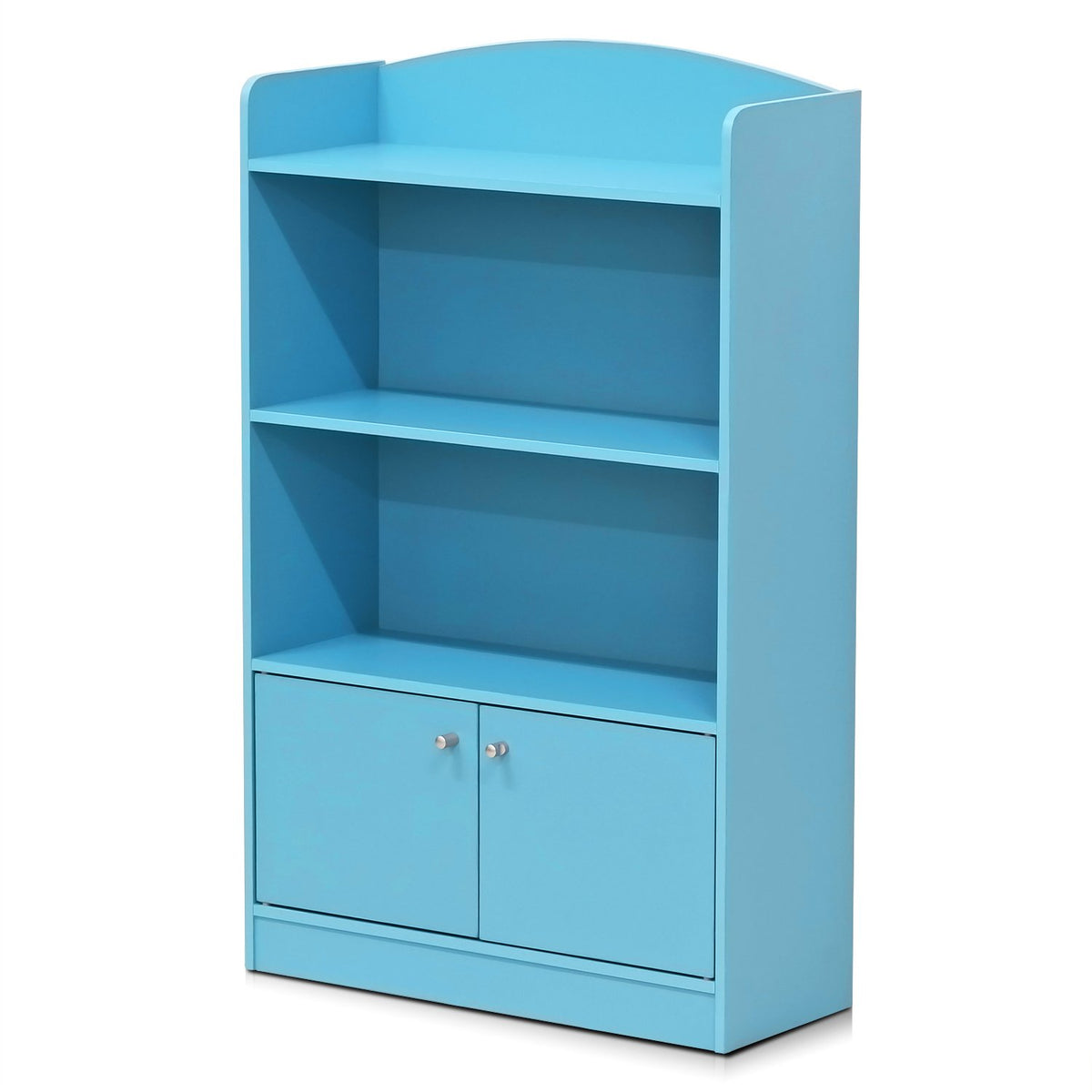 Furinno Lova Bookshelf with Storage Cabinet, 2-Shelf with Doors, Light Blue