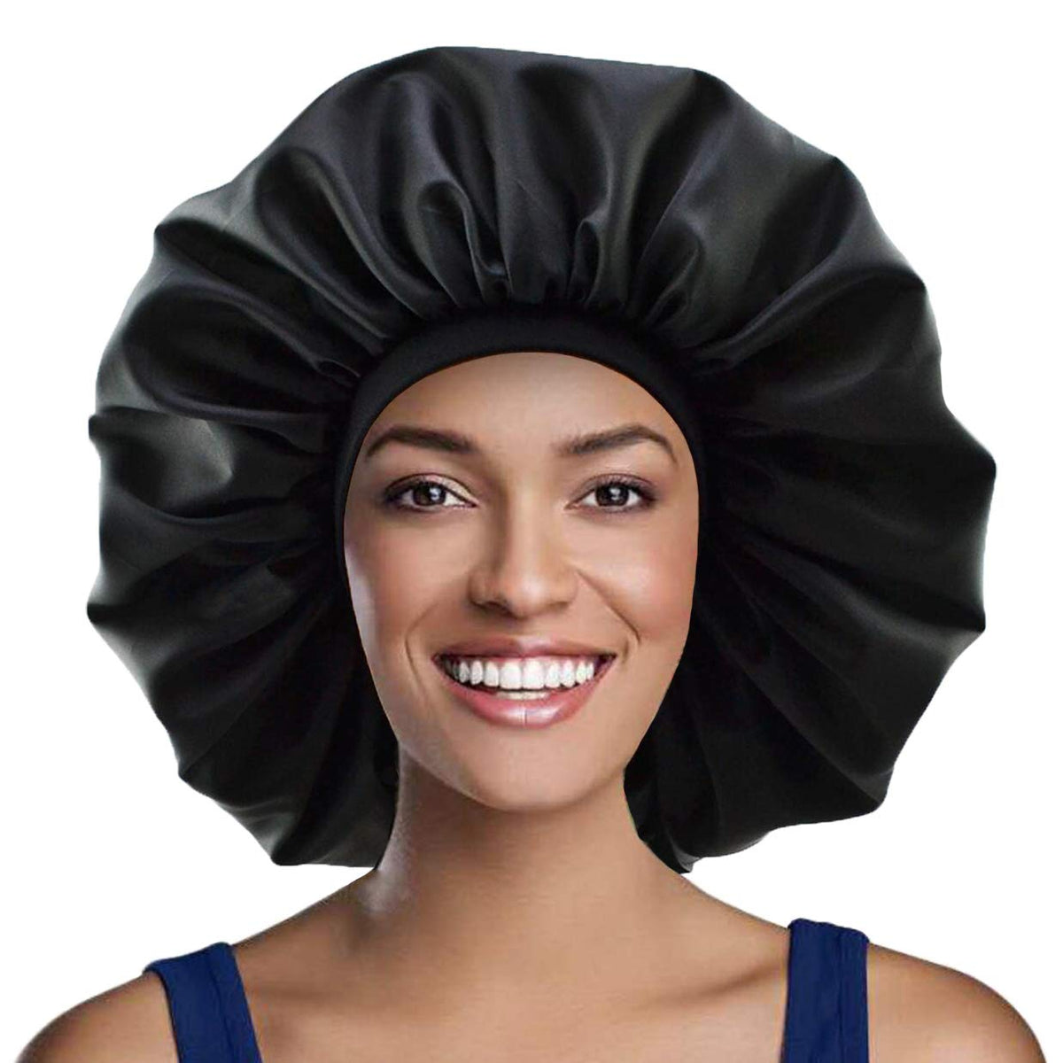 JHYWELL Satin Bonnet XL Extra Large Sleep Cap, Double Layers with Black Lining Soft Elastic Band for Women Curly Natural Hair (J