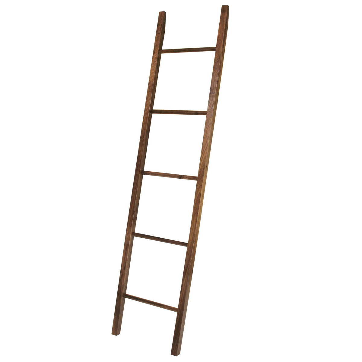 5-Tier Space Saving Hardwood Blanket Decorative Ladder, Natural Walnut