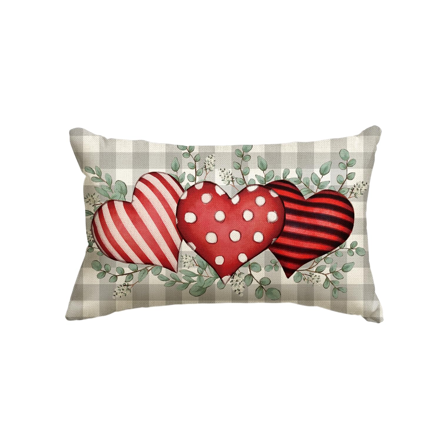 Avoin Colorlife Valentine'S Day Polka Dot Stripes Love Hearts Throw Pillow Cover, 12 X 20 Inch Buffalo Plaid Eucalyptus Leaves C
