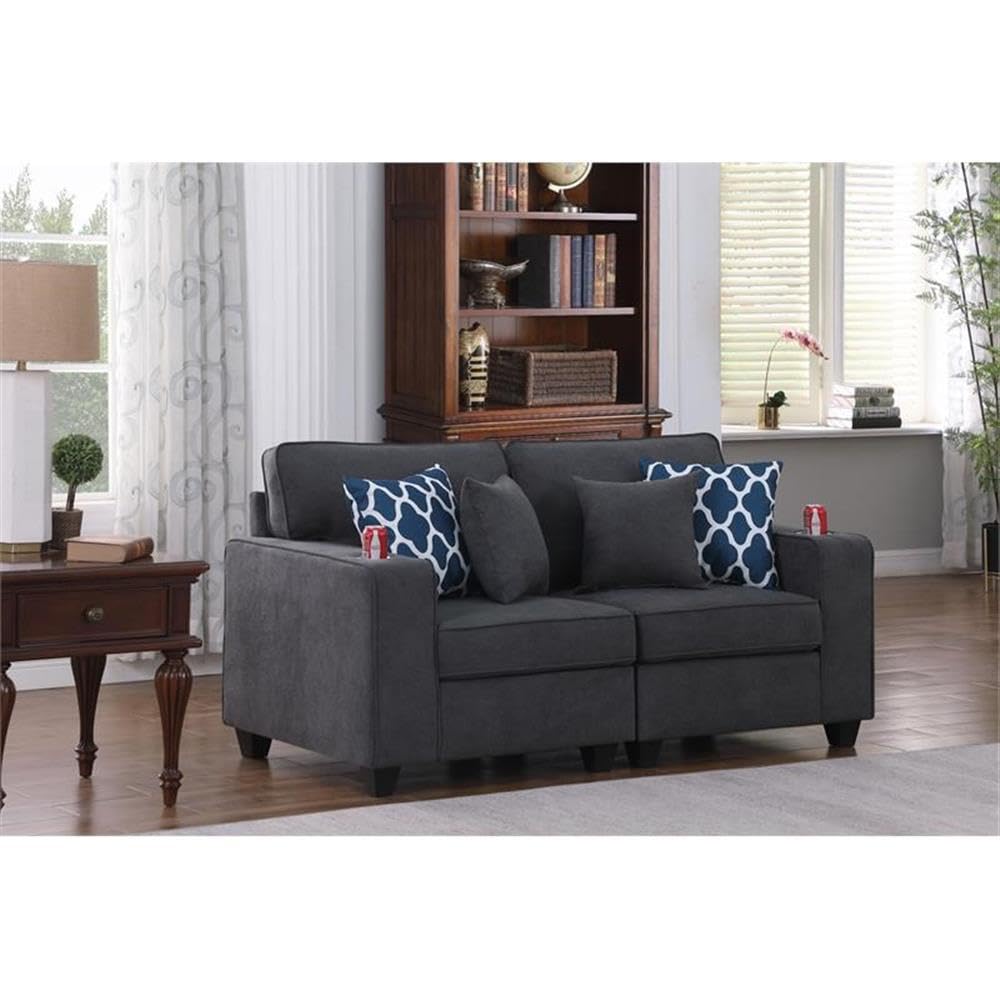 Lilola Home Cooper Stone Gray Woven Fabric Loveseat with Cupholder