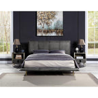 Acme Metis Top Grain Leather Upholstered Queen Bed with Metal Legs in Gray