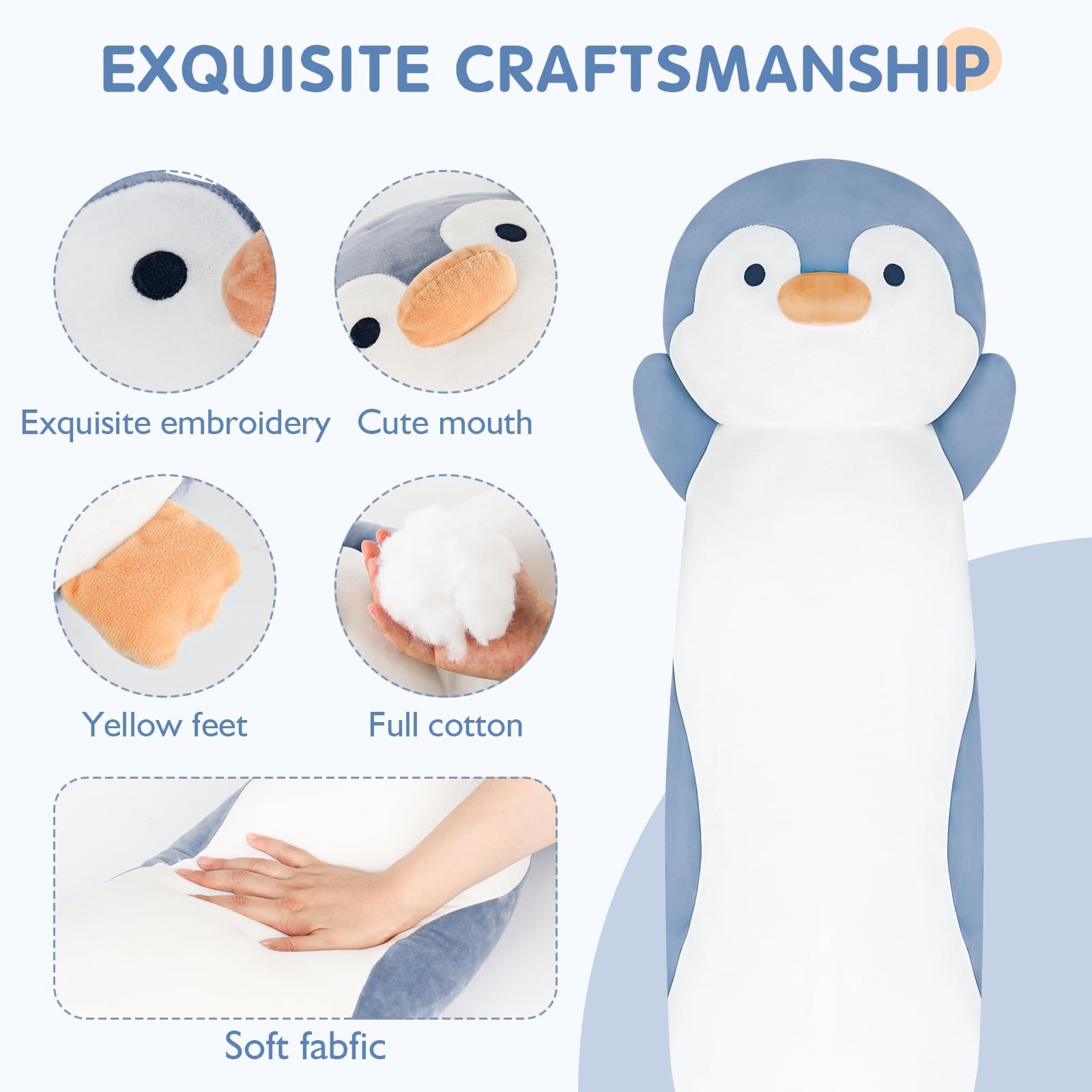 Dalmao 22 Inch Penguin Body Pillow For Kids, Penguin Stuffed Animal, Penguin Gifts, Penguin Plush Toys, Cuddle Pillow Gift For K