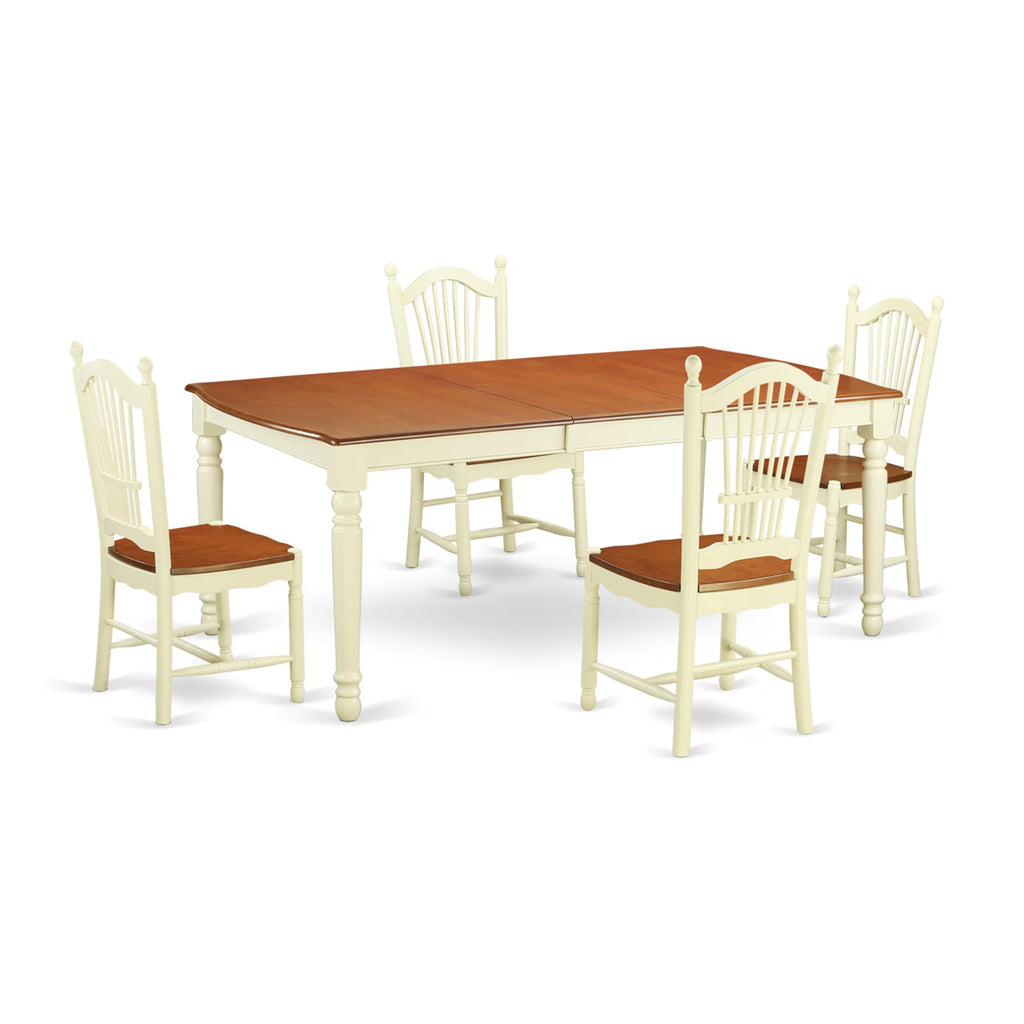 East West Furniture DOVE5-WHI-W 5 Piece Modern Dining Table Set Includes a Rectangle Wooden Table with Butterfly Leaf and 4 Kitchen Dining Chairs, 42x78 Inch, Buttermilk & Cherry