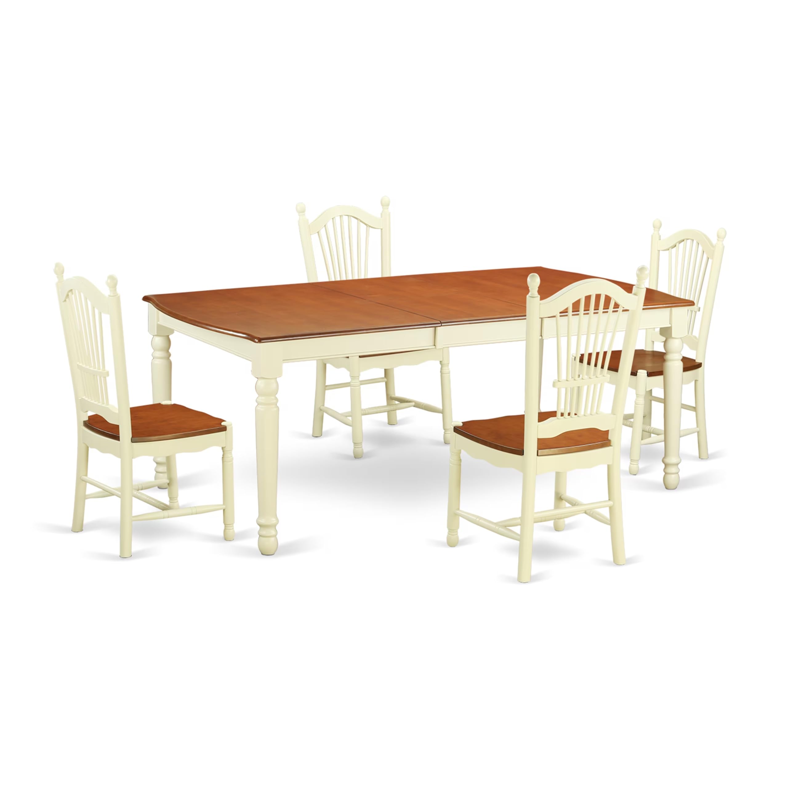 East West Furniture DOVE5-WHI-W 5 Piece Modern Dining Table Set Includes a Rectangle Wooden Table with Butterfly Leaf and 4 Kitchen Dining Chairs, 42x78 Inch, Buttermilk & Cherry