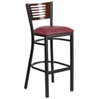 Flash Furniture HERCULES Series Black Slat Back Metal Restaurant Barstool - Walnut Wood Back, Burgundy Vinyl Seat