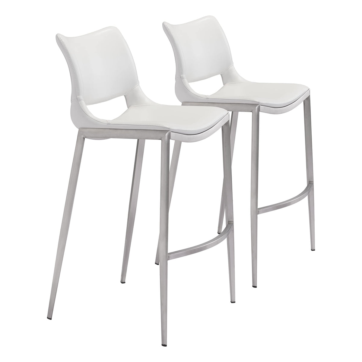 Ace Bar Chair (Set of 2) White & Silver