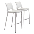 Ace Bar Chair (Set of 2) White & Silver