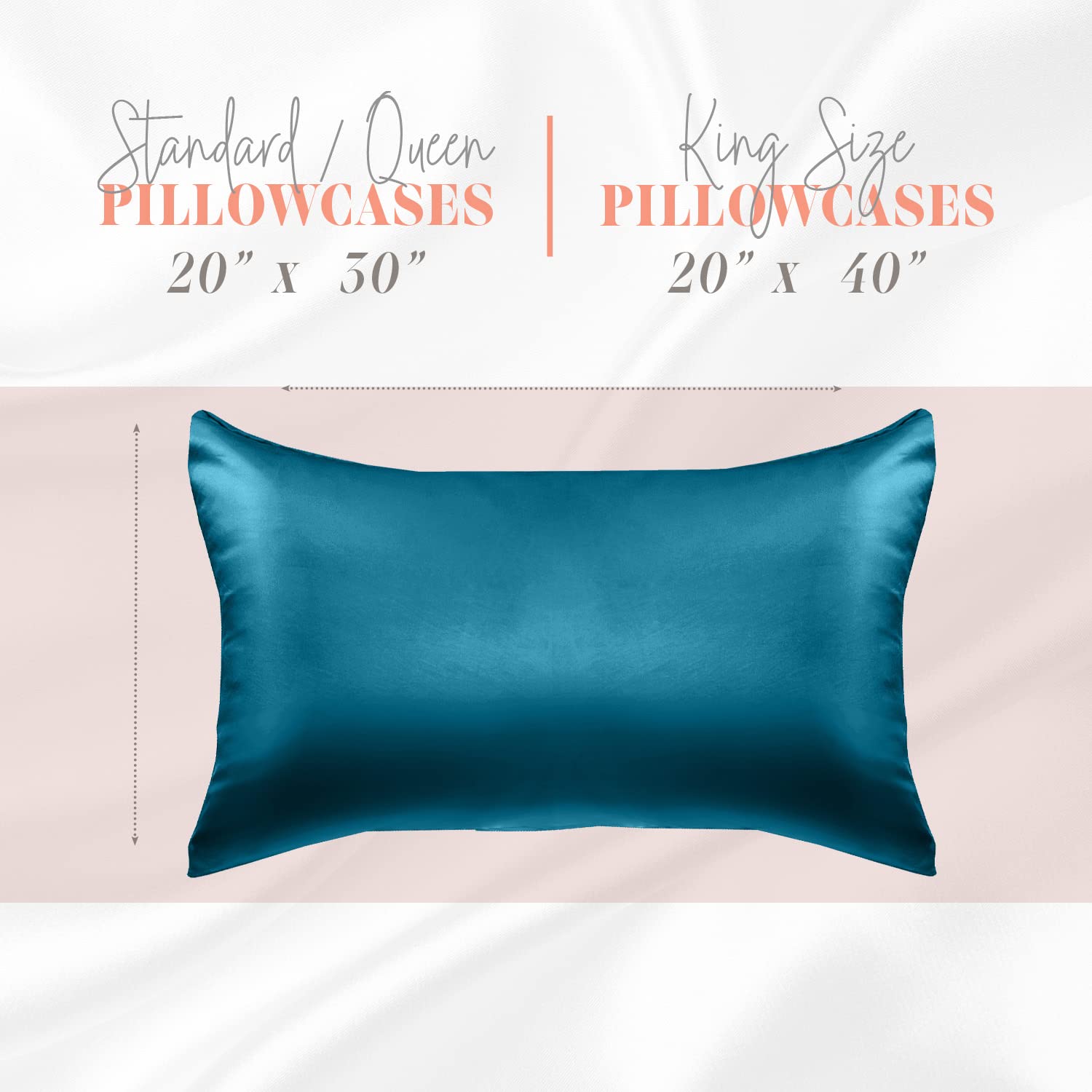 Elegant Comfort Silky And Luxurious 2-Piece Satin Pillowcase Set For Healthier Skin And Hair, Hidden Zipper Closure And Beautifully Packaged, Satin Pillowcase Set, King, Turquoise