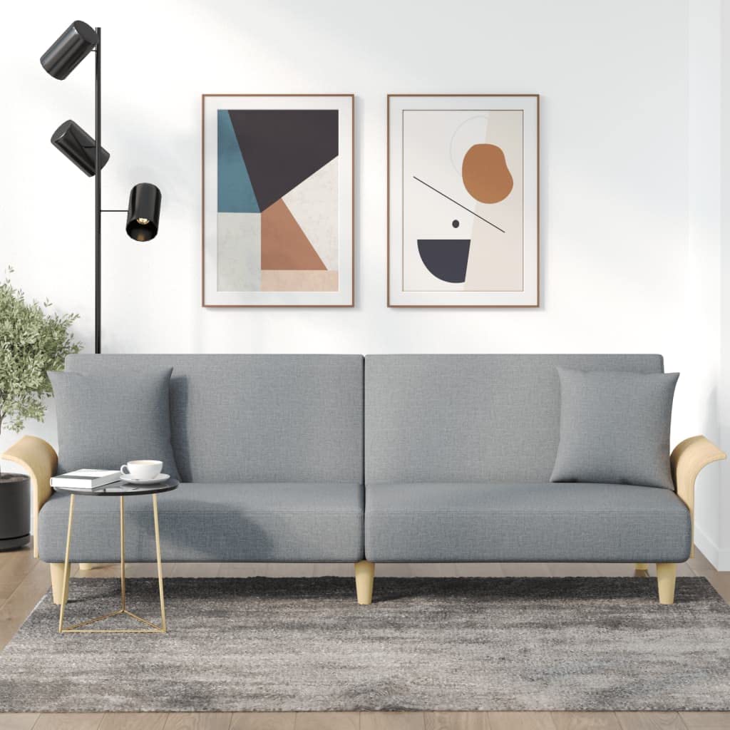 vidaXL Convertible Sofa Bed with Armrests - Modern Light Gray Fabric Sleeper Couch with Extra Pillows, Thick Padded Seats, Durable Plywood Frame