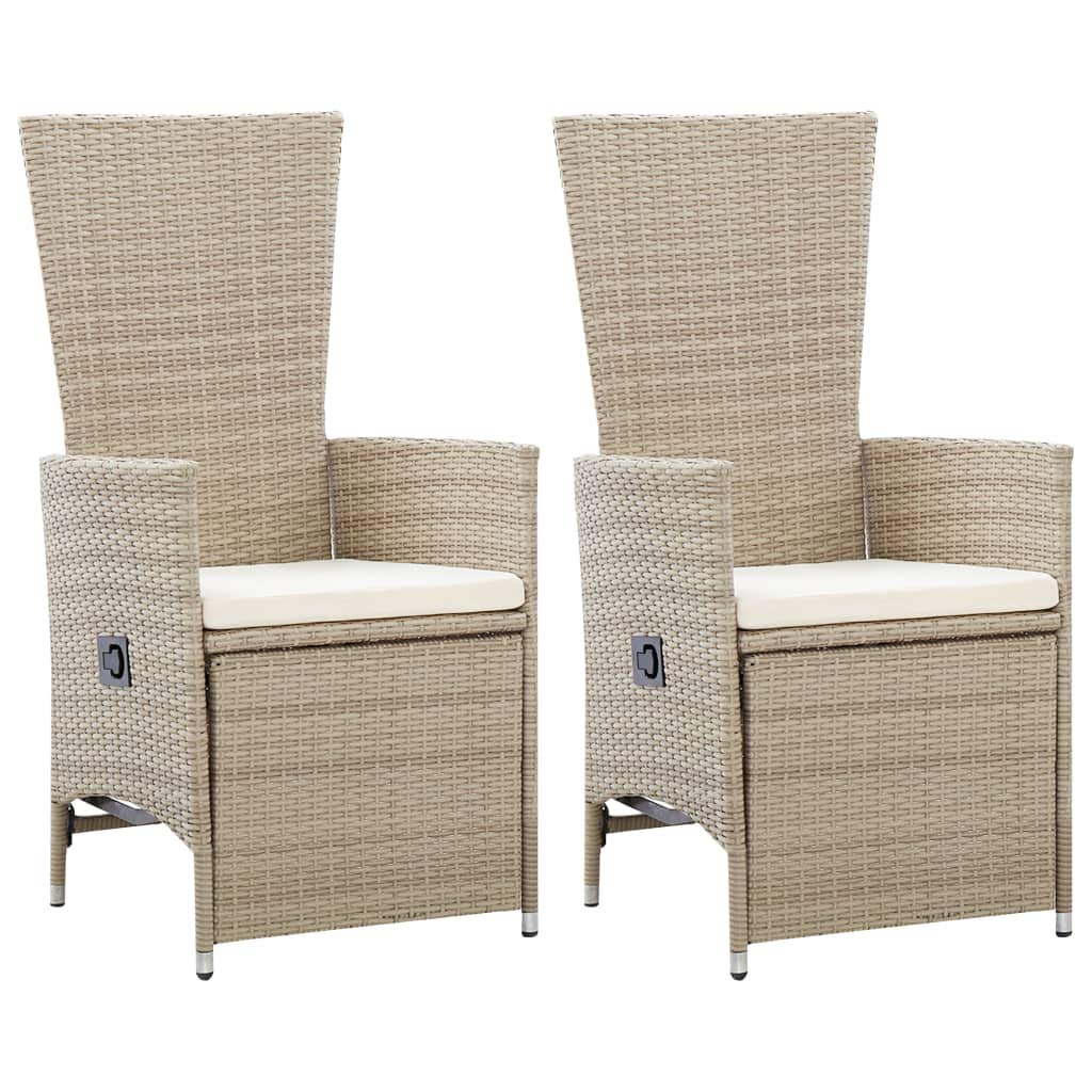 Reclining Patio Chairs 2 pcs with Cushions Poly Rattan Beige