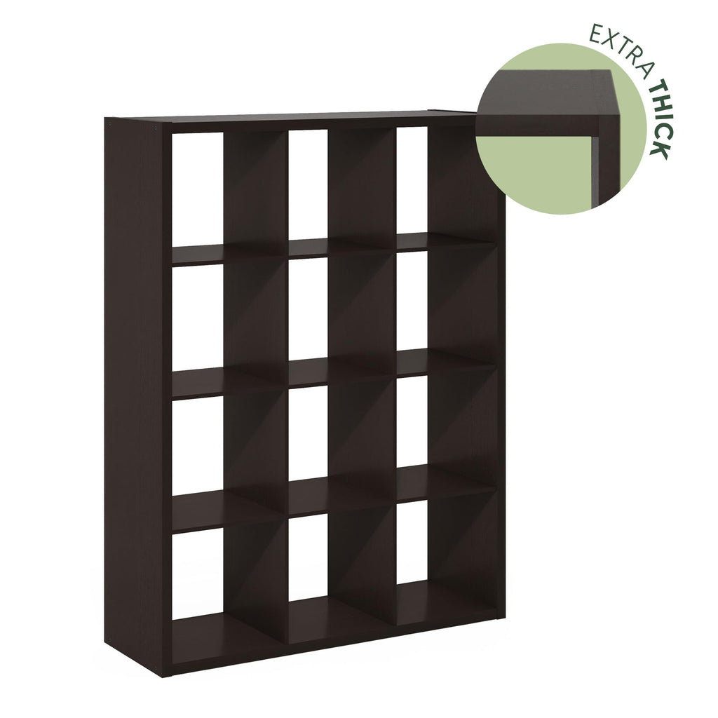 Furinno Cubicle Open Back Decorative Cube Storage Organizer, 12-Cube, Dark Oak