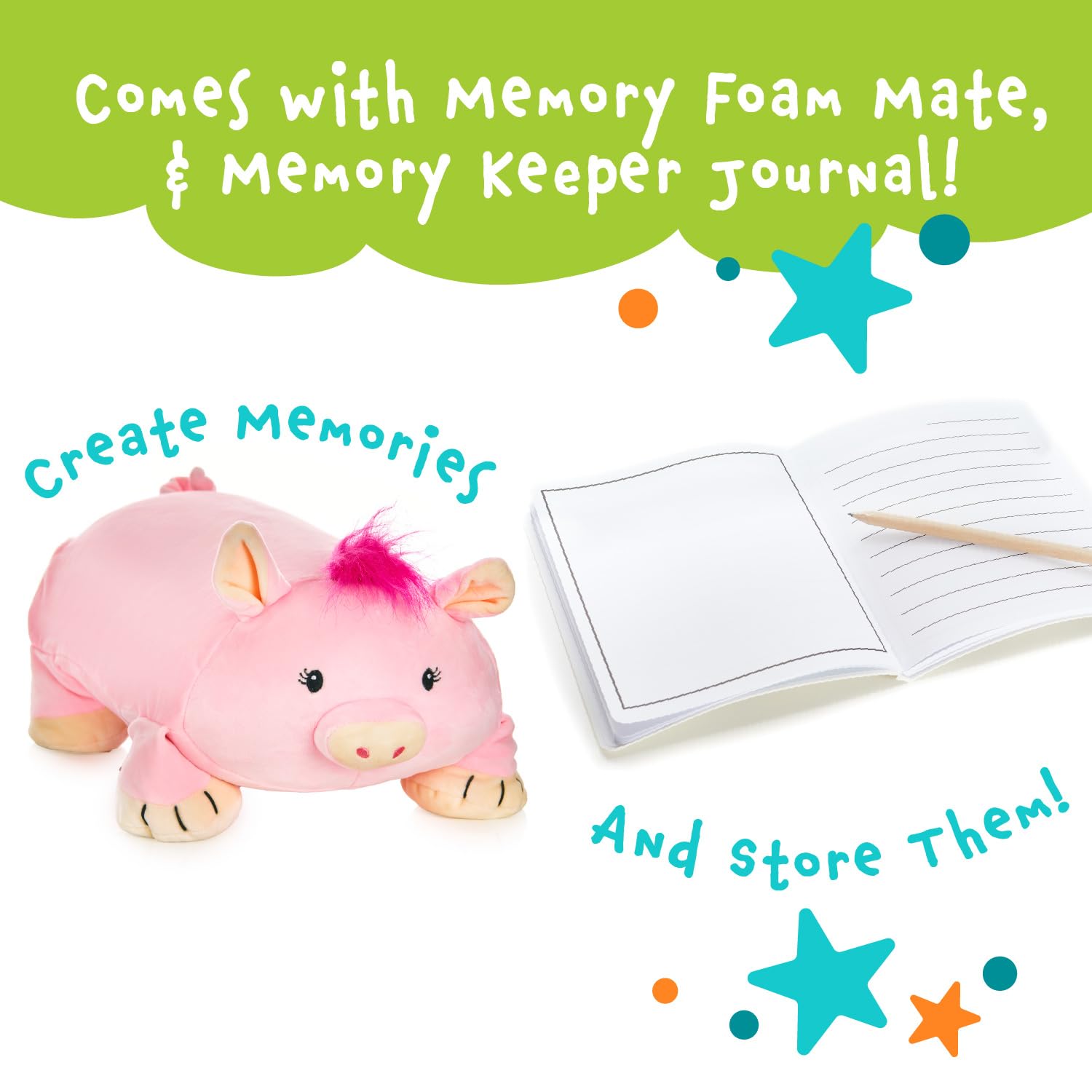 Memory Mates Piggles The Pig Memory Foam Pillow Plush,15    Stuffed Animal