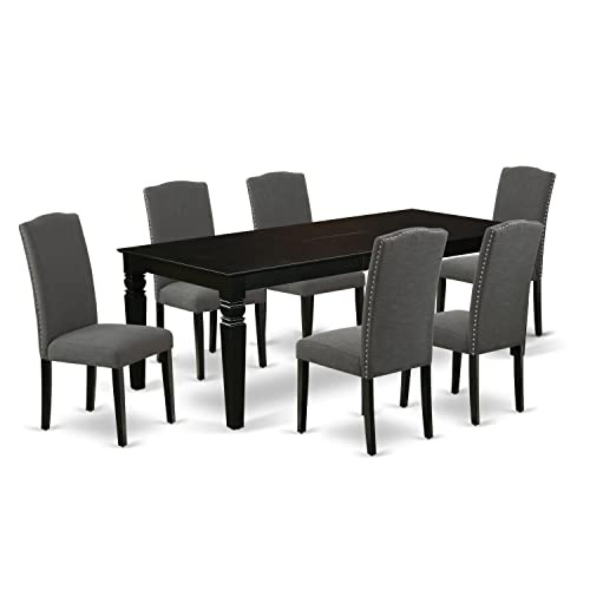 East West Furniture Ween7-Blk-20 7 Piece Dining Set Consist Of A Rectangle Dining Room Table With Butterfly Leaf And 6 Dark Gotham Linen Fabric Upholstered Chairs, 42X60 Inch, Black