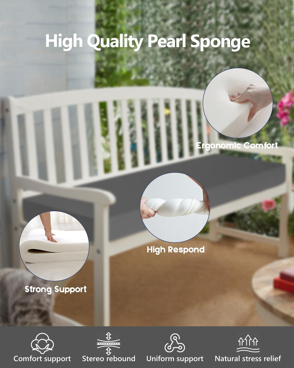 Navenwelle Outdoor Bench Cushion 48X18X3 Inch, Waterproof Seat Cushions With Bottom Anti-Slip Bead, High Respond Cushion For Ben