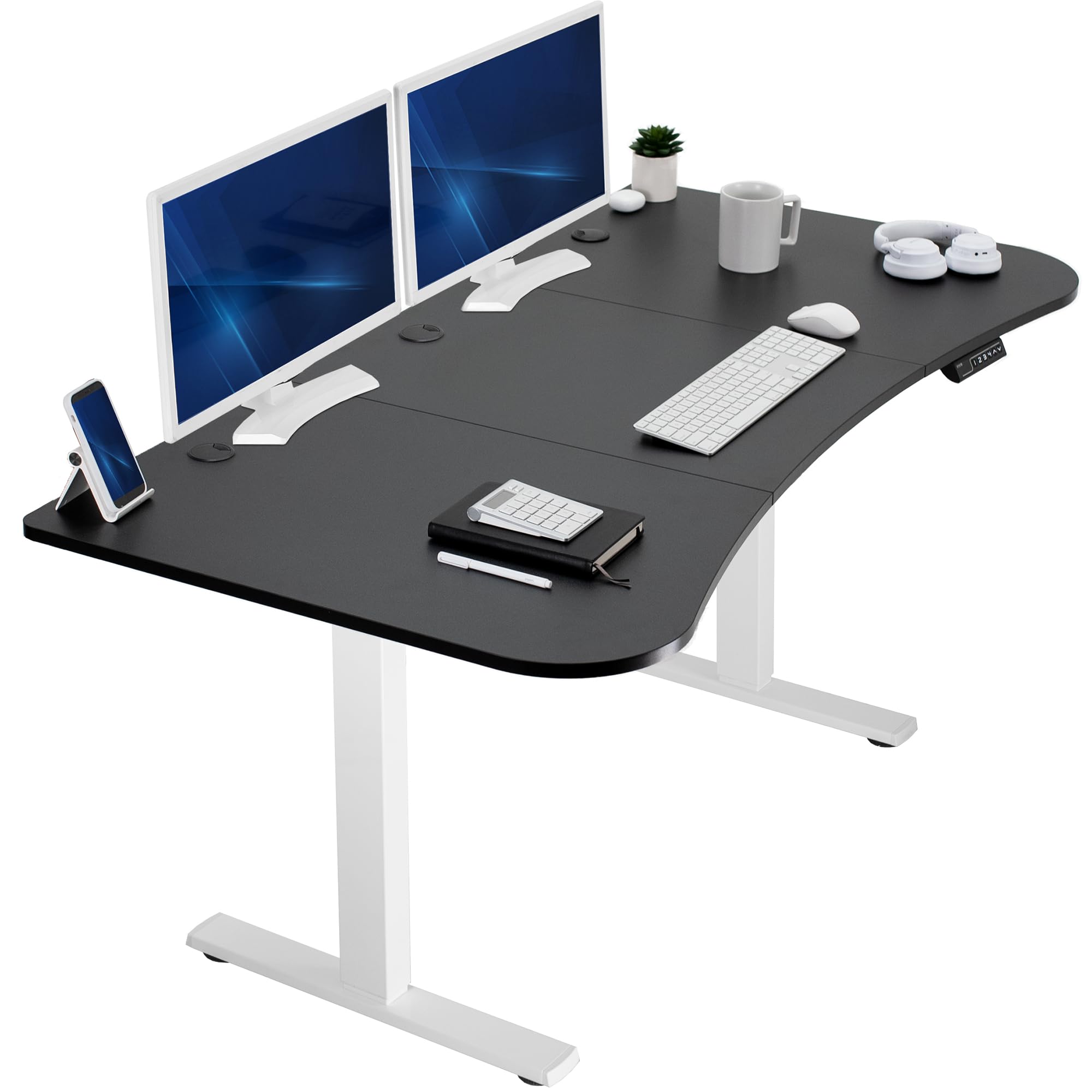 VIVO Electric 63 x 32 in Standing Desk, Memory Height Adjustment, 1B Series, Holds 220 lbs, Black Top White Frame, DESK-KIT-1W1B
