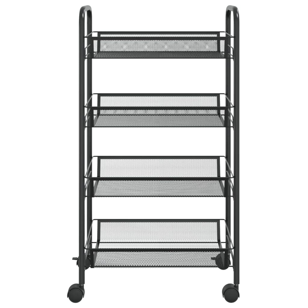 vidaXL Black Iron Kitchen Trolley with 4 Tiers - Space Saving Organizer with Removable Mesh Baskets and Braked Wheels