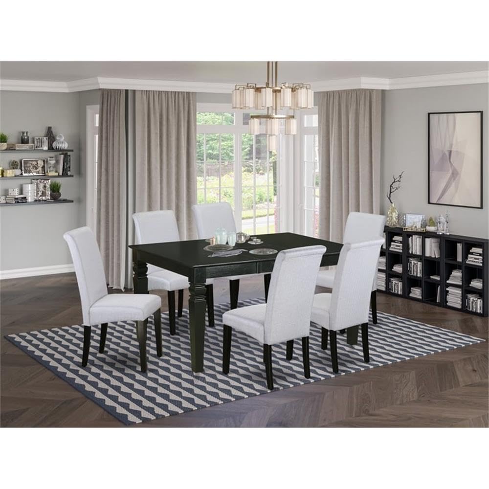 East West Furniture Weba7-Blk-05 7 Piece Dinette Set Consist Of A Rectangle Dining Room Table With Butterfly Leaf And 6 Grey Linen Fabric Upholstered Chairs, 42X60 Inch, Black