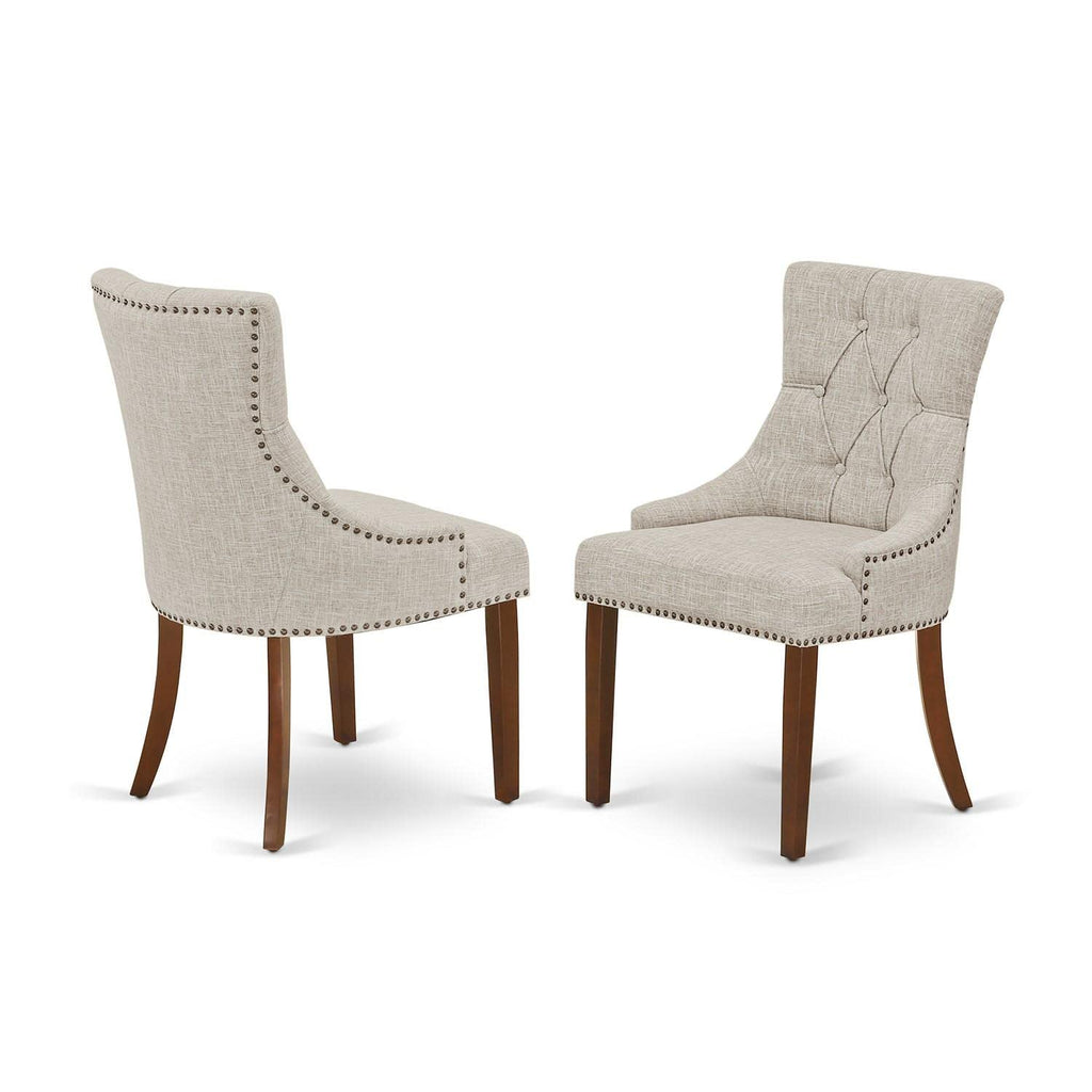East West Furniture Hlfr5-Mah-05 5 Piece Kitchen Table Set For 4 Includes A Round Dining Room Table With Pedestal And 4 Doeskin Linen Fabric Upholstered Chairs, 42X42 Inch, Mahogany