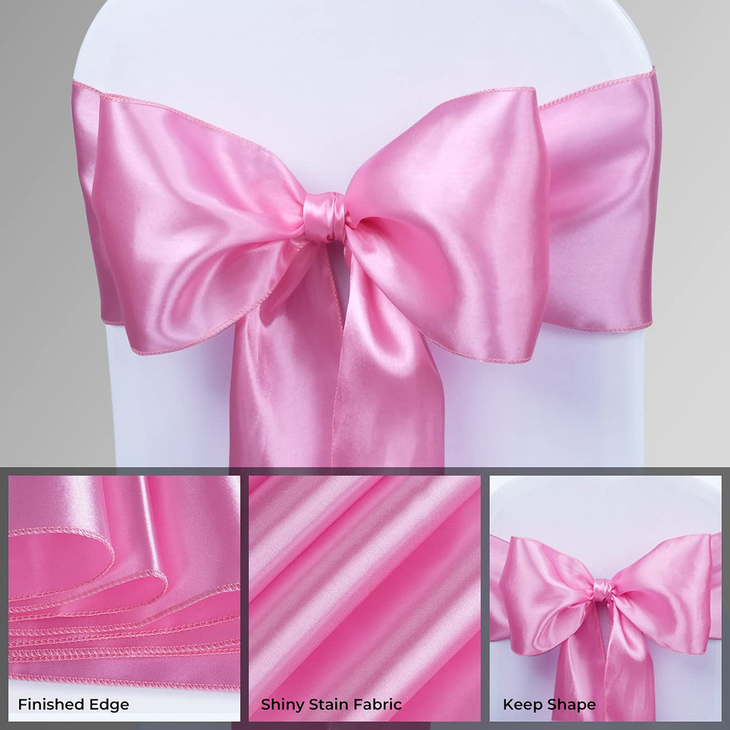 Satin Chair Sashes Ties - Babenest Upgraded 50 Pcs Chair Ribbons Bows For Wedding Banquet Party Christmas Events Decoration (Pink)