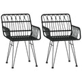 vidaXL Rattan Dining Chairs 2 Pcs - Black Patio Chairs with Armrest, Steel Frame PE Rattan, 22x25.2x31.5in - Garden, Balcony, and Patio Seating