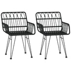 vidaXL Rattan Dining Chairs 2 Pcs - Black Patio Chairs with Armrest, Steel Frame PE Rattan, 22x25.2x31.5in - Garden, Balcony, and Patio Seating