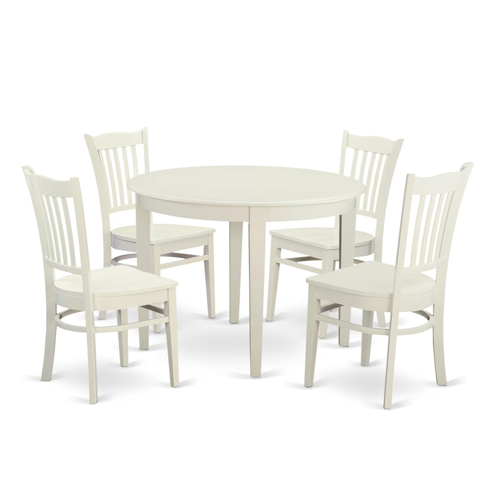 East West Furniture BOGR5-WHI-W 5 Piece Dining Room Furniture Set Includes a Round Kitchen Table and 4 Dining Chairs, 42x42 Inch, Linen White