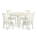 East West Furniture BOGR5-WHI-W 5 Piece Dining Room Furniture Set Includes a Round Kitchen Table and 4 Dining Chairs, 42x42 Inch, Linen White