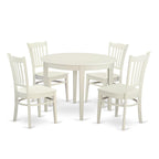 East West Furniture BOGR5-WHI-W 5 Piece Dining Room Furniture Set Includes a Round Kitchen Table and 4 Dining Chairs, 42x42 Inch, Linen White