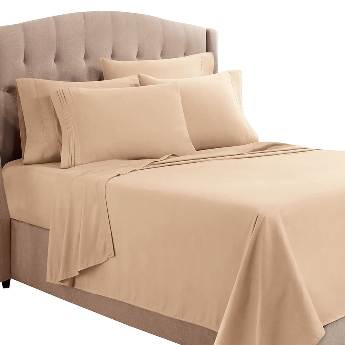 Clara Clark Bed Sheets, Premier 1800 Series Bed Sheet Set With Extra Set Pillowcases, Deep Pocket Fitted Sheet, Luxury Soft Bedding Sheets & Pillowcases, Full, Taupe Sand