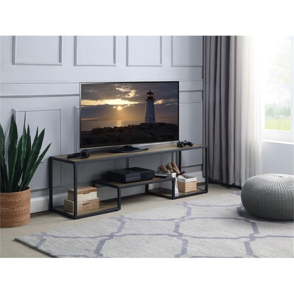 Acme Idella Wooden TV Stand in Rustic Oak and Black Finish
