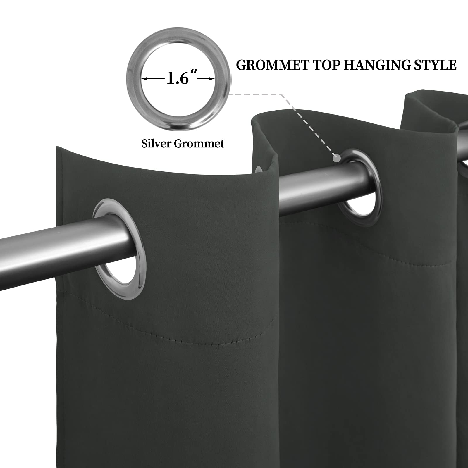 Easy-Going Blackout Curtains For Bedroom, Solid Thermal Insulated Grommet And Noise Reduction Window Drapes, Room Darkening Curtains For Living Room, 2 Panels(52X63 In,Dark Gray)