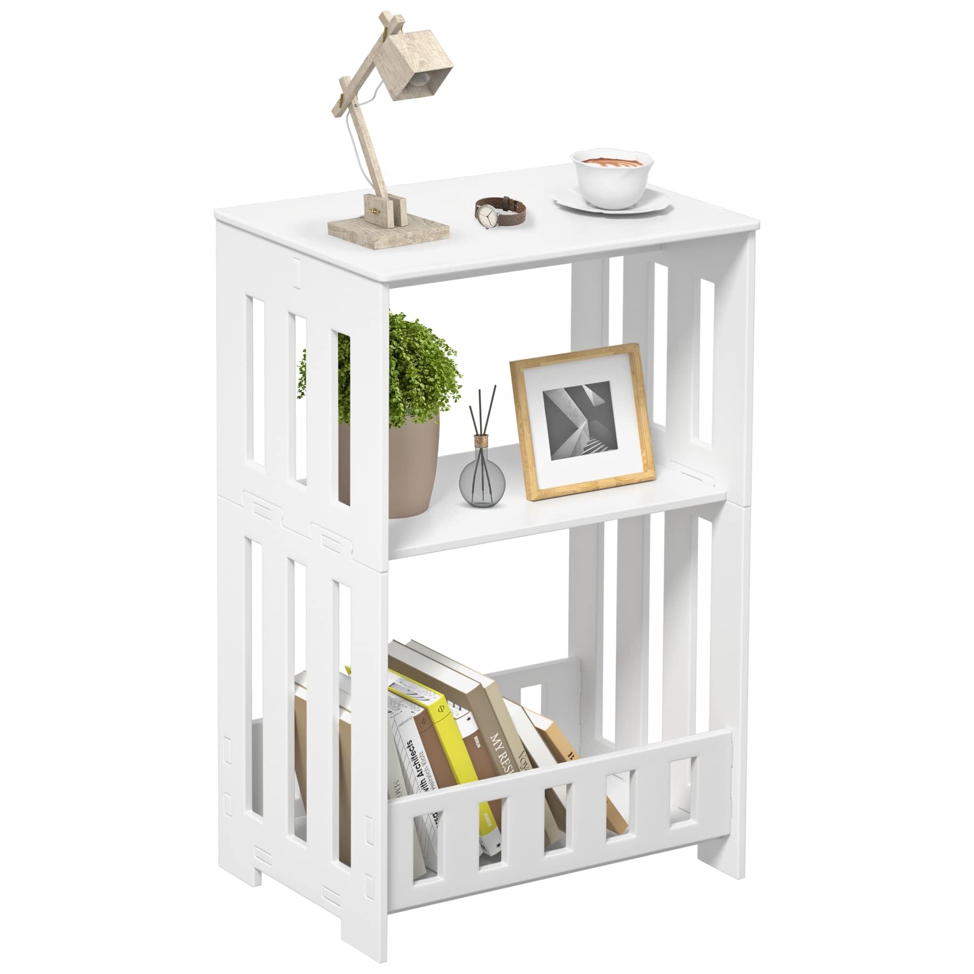 Hayofamy Side Table Night Stand, 3 Tier Narrow End Table With Display Shelf, Small Bookcase Bookshelf, Simple Bedside Table Stor