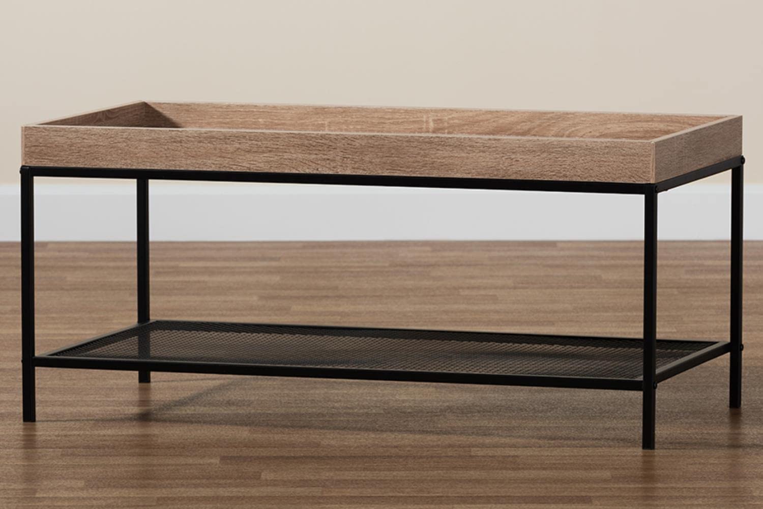 Baxton Studio Overton Modern Industrial Oak Brown Finished Wood and Black Metal Coffee Table