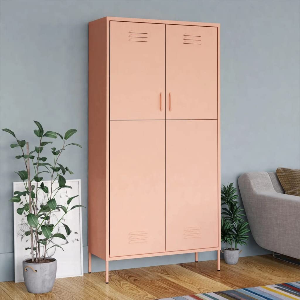 vidaXL Durable Steel Pink Wardrobe – Optimal Clothing Storage Solution with Adjustable Shelves, Hanging Rod and Easy-to-Clean – 35.4&quot;x19.7&quot;x70.9&quot;