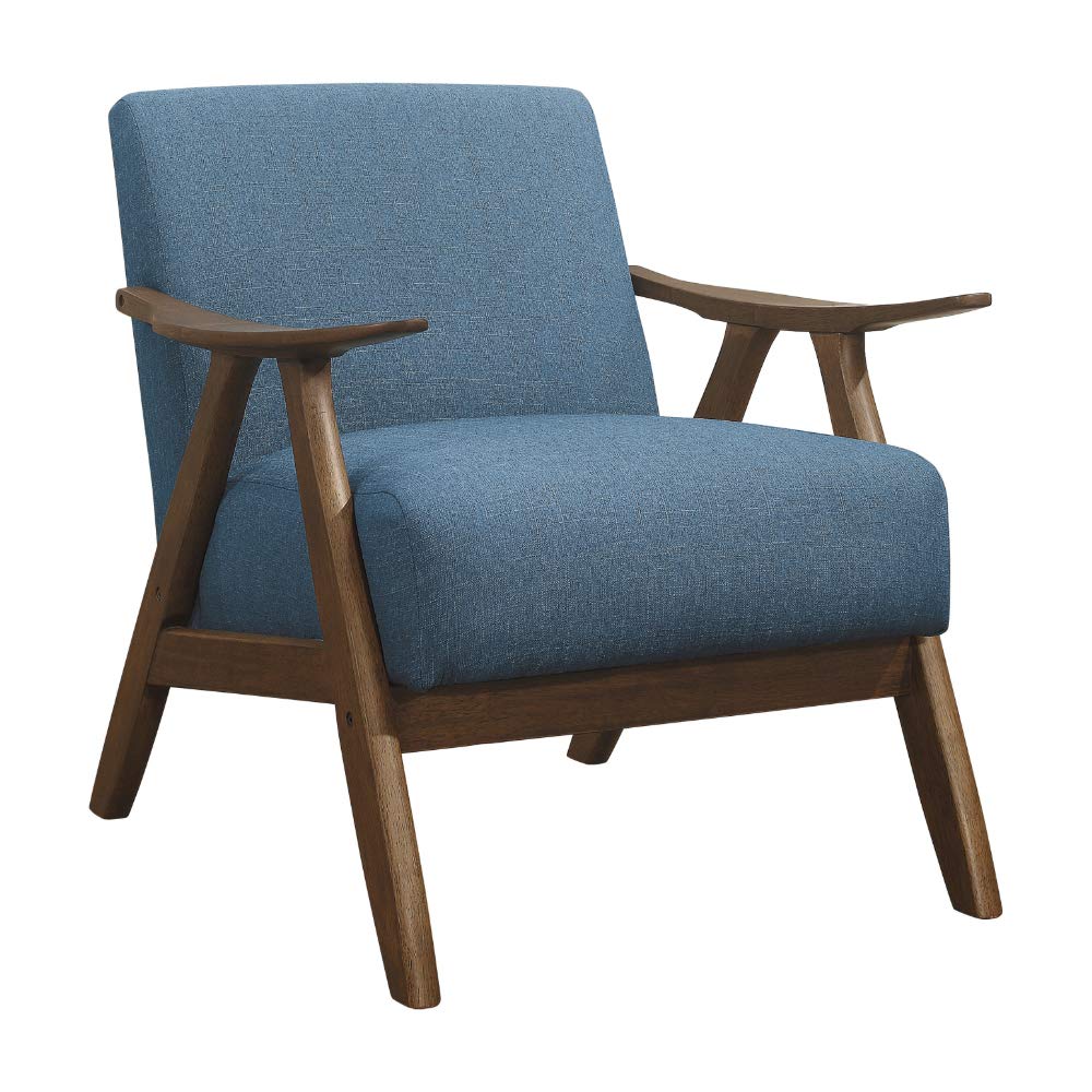 Lexicon Mid Century Modern Accent Chair With Solid Wood Frame In Walnut Finish, Upholstered Living Room Lounge Arm Chair, Thick