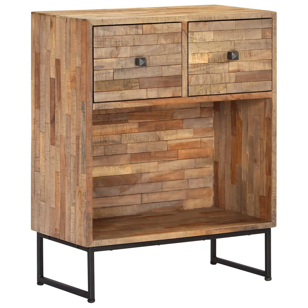 vidaXL Reclaimed Teak Wood Sideboard with Drawers - Rustic Brown, Industrial Style, Handmade, Compact Size, Ample Storage