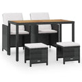 vidaXL 5-Piece Stylish Patio Dining Set - Made of Durable Poly Rattan and Acacia Wood in Black - Includes Table, Chairs, Stools and Cushions - Weather-Resistant Outdoor Furniture