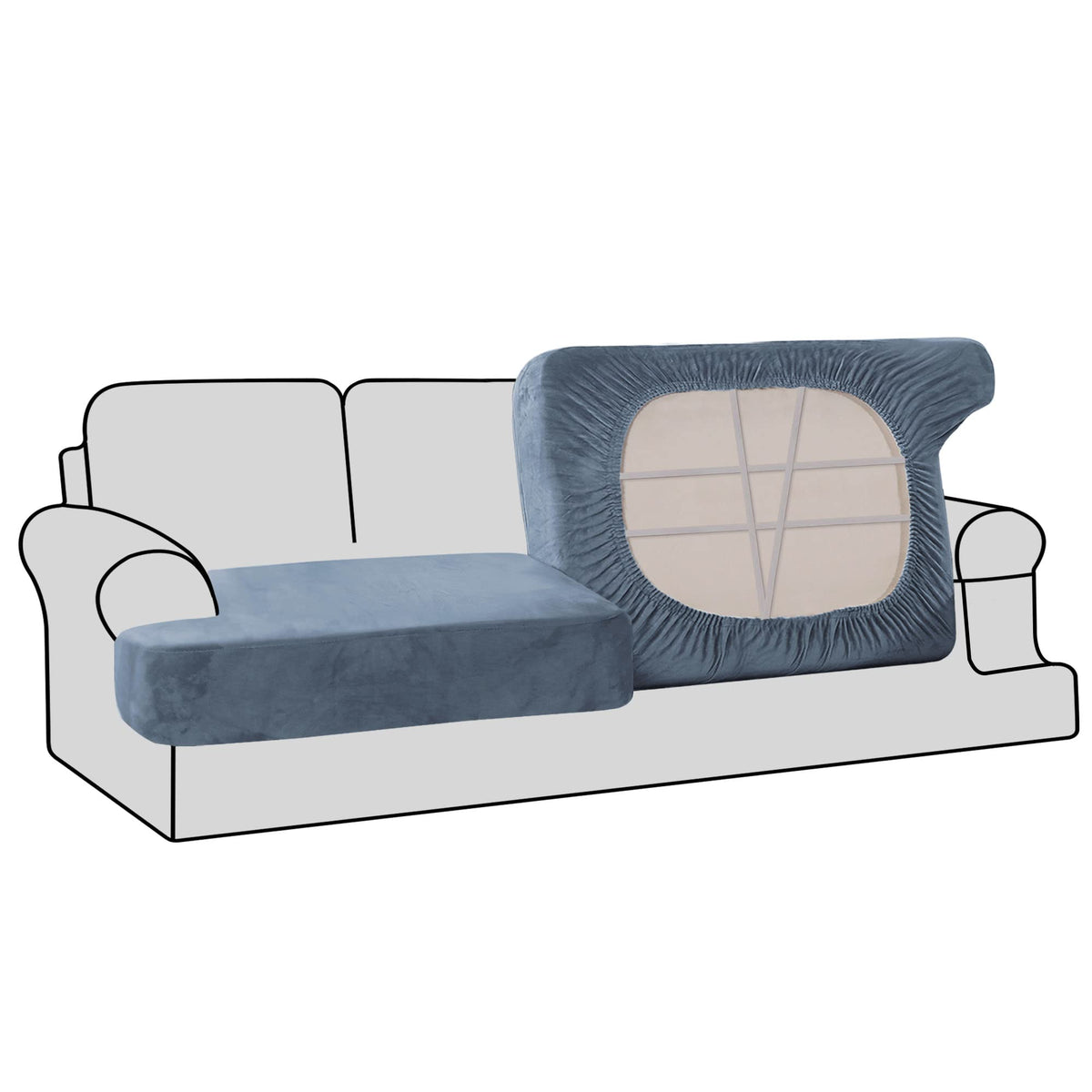 H.VERSAILTEX Stretch Velvet 2 Piece T Cushion Sofa Slipcovers Individually Sofa Cushion Covers for 2 Cushion Couch Seat Cushion 