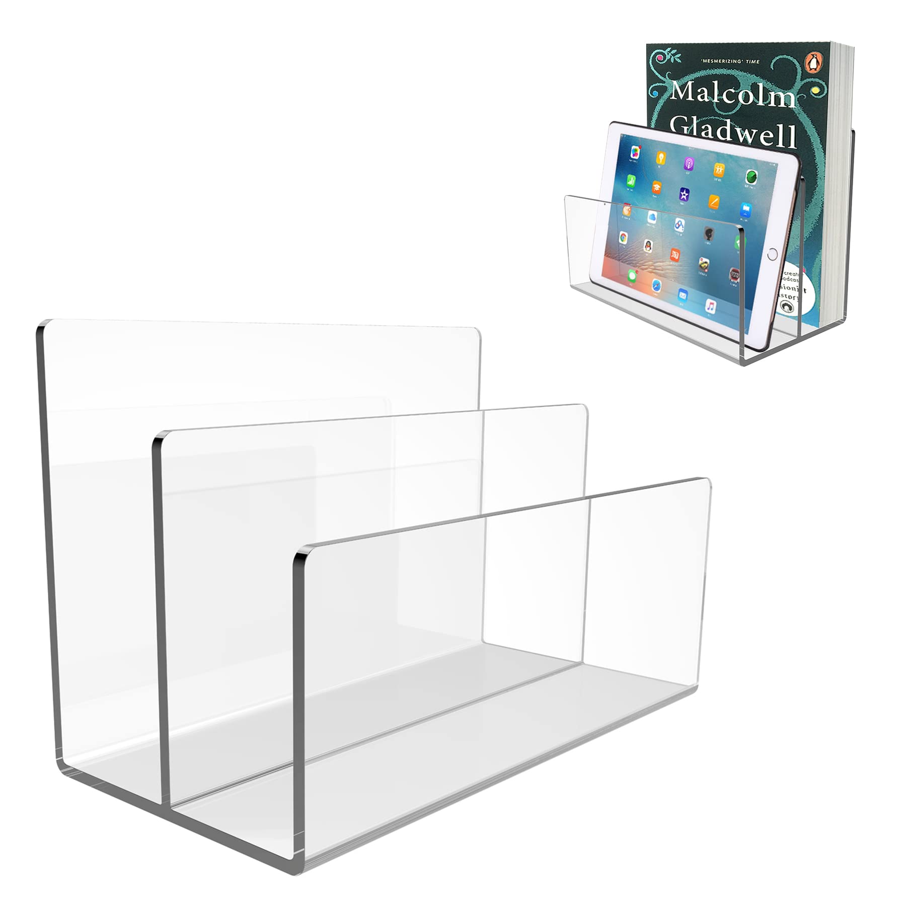 Boloyo Acrylic File Holder,1PC 2 Sections Clear File Organizer Mail Letter Sorter Desktop Folder Holder for Home Office School E