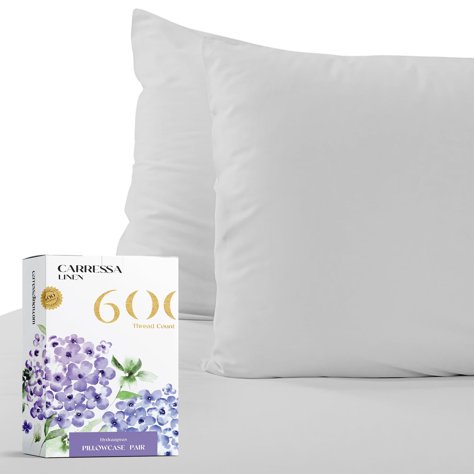 Carressa Linen 100% Egyptian Cotton Pillow Cases Set Of 2-600 Thread Count Silver Standard/Queen Pillowcase For Sleeping, Soft,