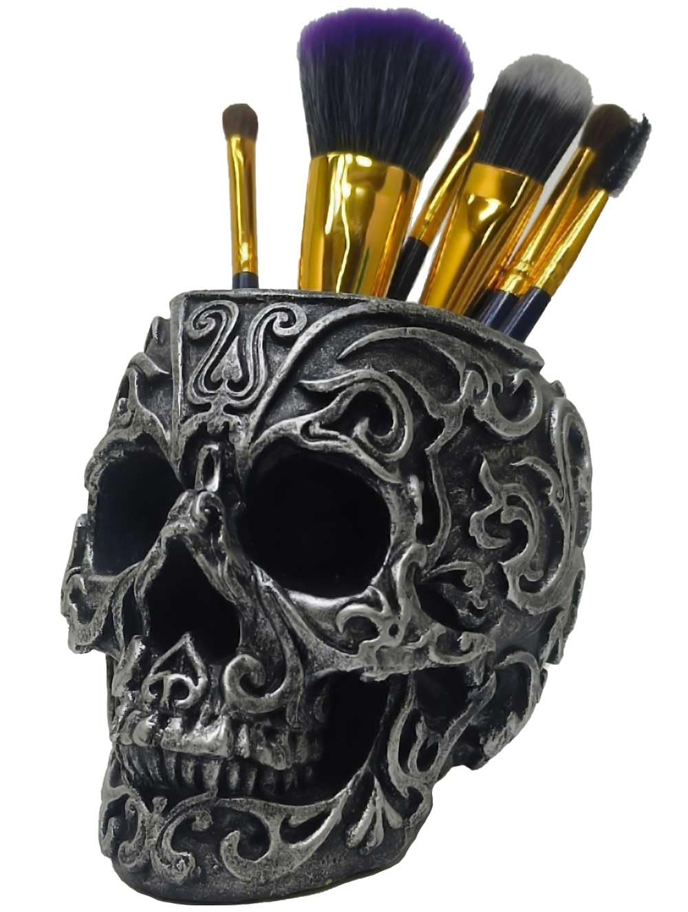 Cuzokola Gothic Skull Makeup Brush Holder Decor Vanity Decor With Strong Resin,Pen Holder For Home Office Desk Decorative&Succul