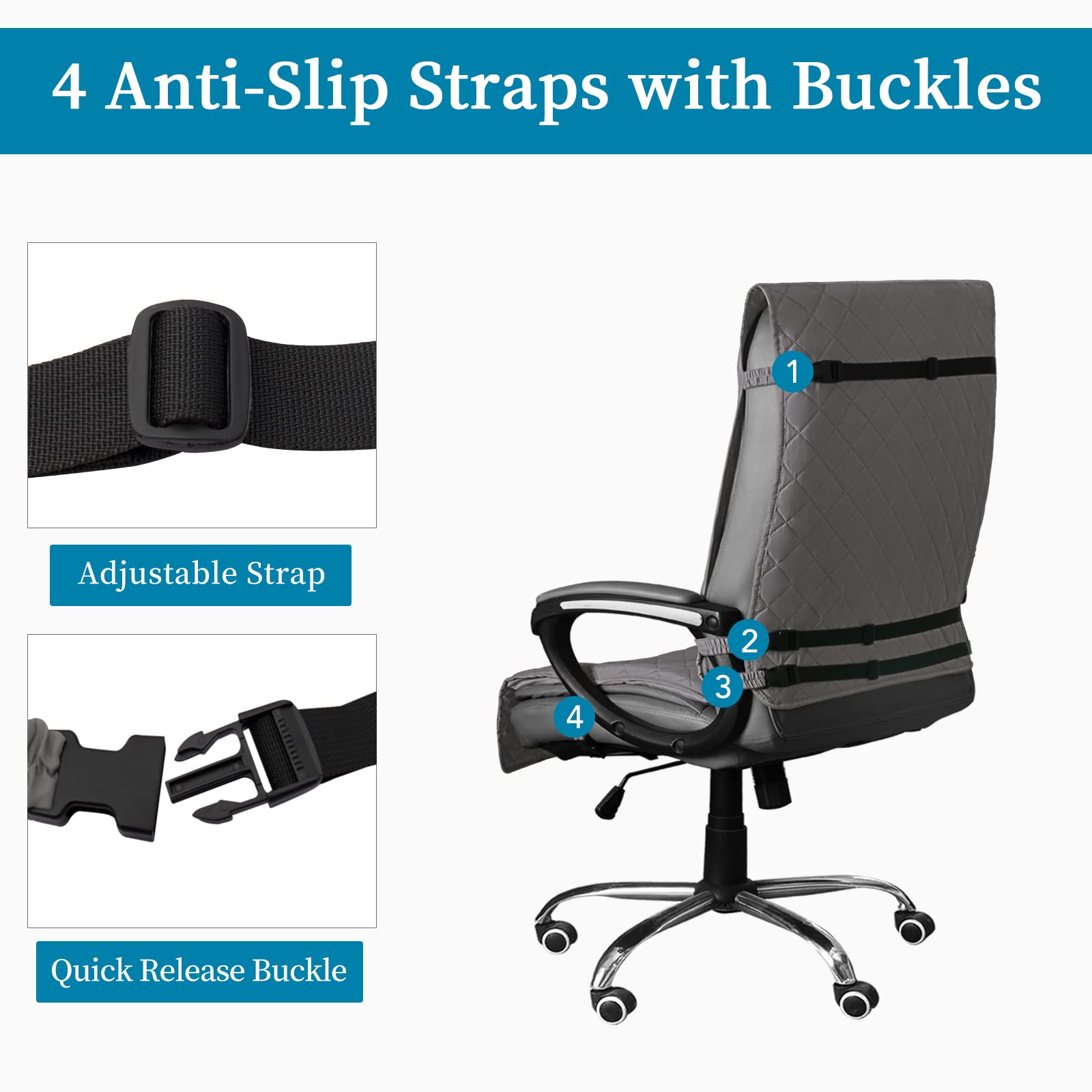 Easy-Going Quilted Microfiber Office Chair Cover With Soft Memory Foam Seat Cushion Water Resistant Desk Computer Chair Slipcover Anti-Slip Chair Protector (Medium, Gray)